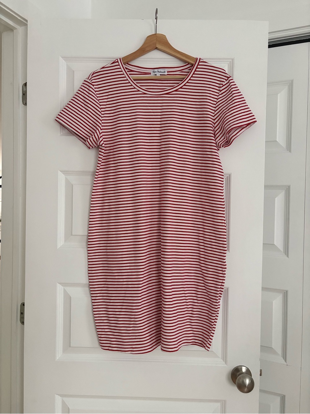 Striped Midi T-Shirt Dress in Red and White